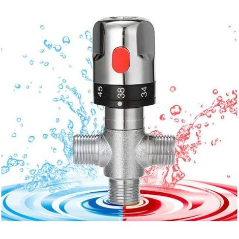 Valves de dérivation de douche, robinet mélangeur thermostatique G1/2 en laiton massif pour système de douche, contrôle de la température de l'eau, tuyau de contrôle du thermostat de bassin (1/3)