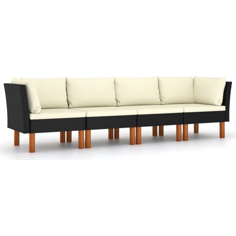 Maison Exclusive - Divano da Giardino a 4 Posti con Cuscini Nero in Polyrattan