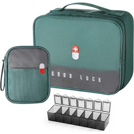 2er Set Medikamententasche groß & klein, wasserdicht, grün