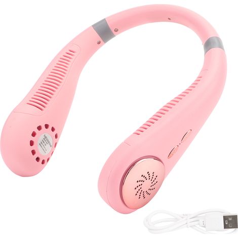 Ventilateur de cou sans pales portable, rechargeable USB, avec lumière ambiante LED rose pour le sport (1/5)