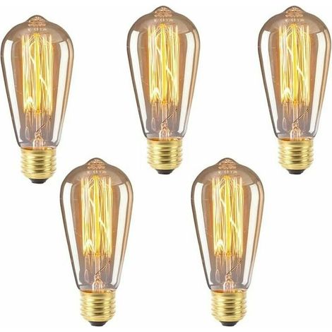 Ampoule E27 ST64 40W Blanc Chaud 2200K, AC 220V, Ampoule à Incandescence Rétro, E27 Filament Vintage Lampe pour Éclairage Décorative, lot de 5 -