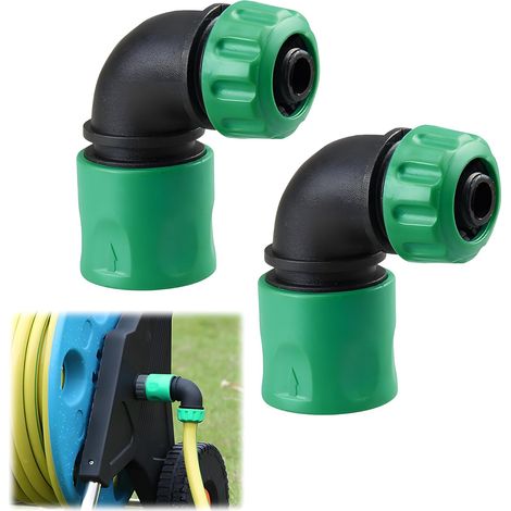 Confezione da 2 adattatori rapidi per tubo da giardino a gomito - connettore a gomito a 90° - connettore per tubo da giardino a 90° - connettore per tubo da giardino da 1/2" (1/5)