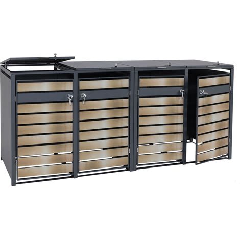 4er Mülltonnenverkleidung HHG-352, Mülltonnenbox, erweiterbar, Metall 100kg, anthrazit gold
