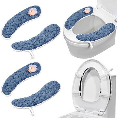 WC Sitzbezug 2 Paar WC Sitzbezüge für beheizbare WC Sitze Plüsch WC Sitzbezug Waschbar Mit Griff Wintertauglicher WC Sitzbezug 36 x 8,5 cm Blau (1/5)
