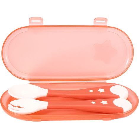 Ensemble de 2 couverts portables pour bébé (fourchette et cuillère antidérapantes, rouge) (1/5)