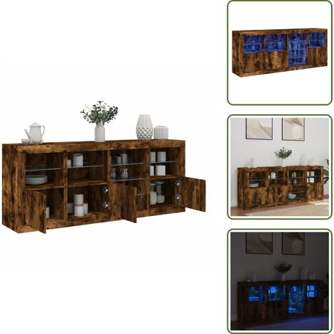 Meuble d'entrée - vidaXL Buffet avec lumières LED chêne fumé 164x37x67 cm - Bois d'ingénierie (1/5)