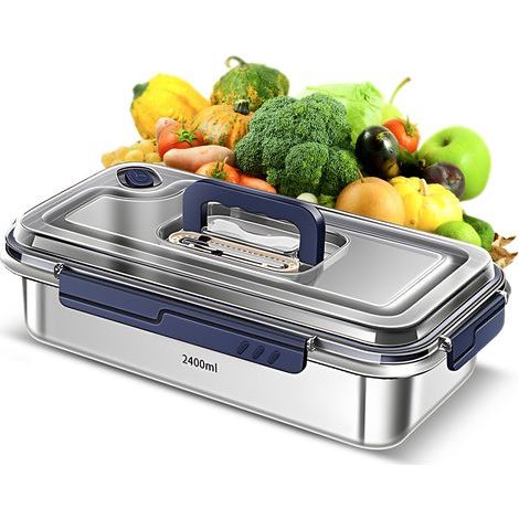 Food storage containers with airtight lids made of 304 stainless steel, large capacity, leakproof, with date indicator and microwave safe. (1/5)