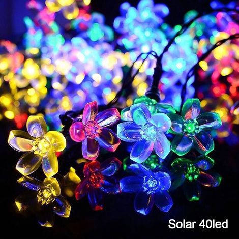 Guirlande lumineuse solaire en forme de fleurs de cerisier, guirlande lumineuse LED étanche, décorations de Noël (à énergie solaire, 50 LED, colorées).