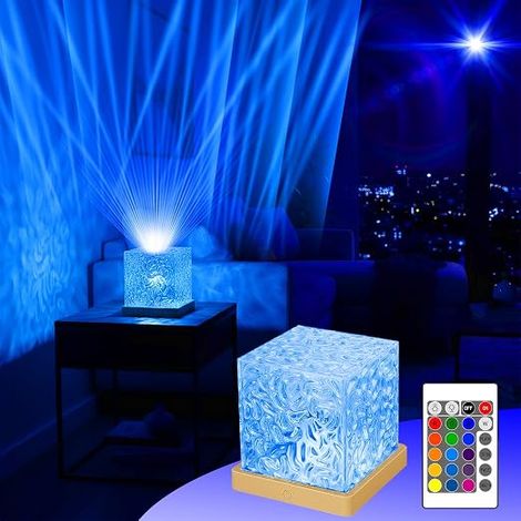 Starry Sky Projector, 16 Colours Crystal Cube Lamp with USB Remote Control, Water Wave Projection Night Light for Bedroom Decoration and Gift (1/5)
