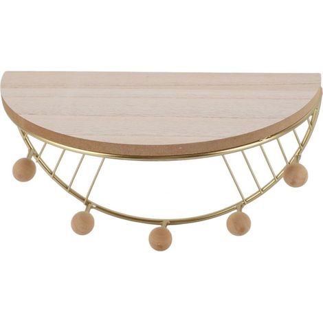 étagère rangement-Étagère Murale Moderne En Métal Composite Dorée Décorative Exquise Forme Évasée avec Crochets Multi-Fonctions (1/5)