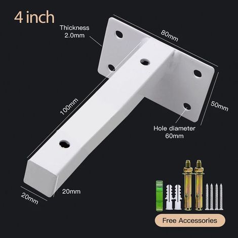 (Blanc 10 cm) 2 supports d'étagère murale en acier inoxydable, robustes, pour banc, table ou étagère. Quincaillerie pour meubles (1/5)
