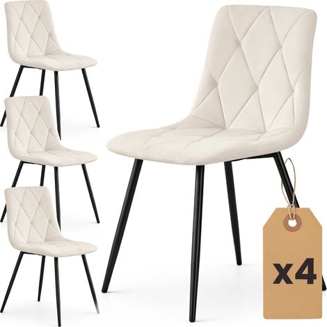 Lot de 4 Chaises en velours matelassées MILO Beige pieds noirs (1/5)