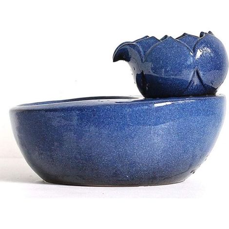 Fontaines et fontaines d'eau, Lotus Style Ceramics Pet Fountain Cat Dog Pet Distributeur d'eau Automatique Fait à la Main Mute fontaines à Boire pour Chiens, Blue (1/5)