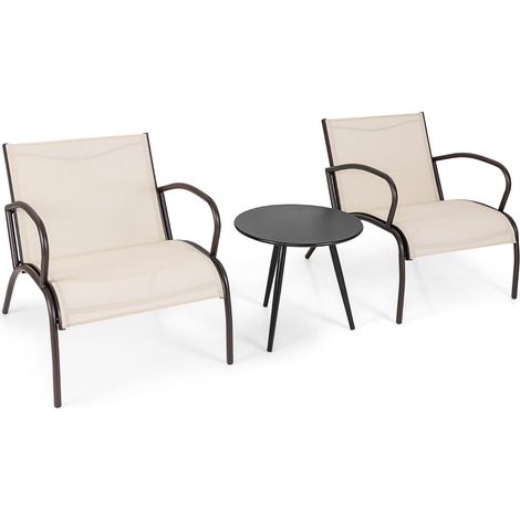 Set di 3 sedie da giardino 81 x 63 x 73 cm seduta ergonomica e tessuto traspirante stile moderno struttura in metallo colore caffè 200011855