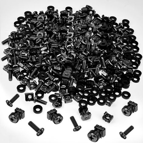 100 Pcs Écrou Cage M6x16mm, Vis et Écrous à Cages en Acier au Carbone Nickelé, Montage à Clipser, Baie de Brassage Noir, pour Armoire Réseau Voiture Baie de Serveur en Rack (1/5)