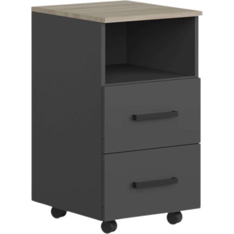 Mueble Auxiliar Cajonera Buc de Oficina Nibis 2 Cajones y 1 hueco Roble Sonoma y Gris Antracita 40x67x45 cm (1/5)