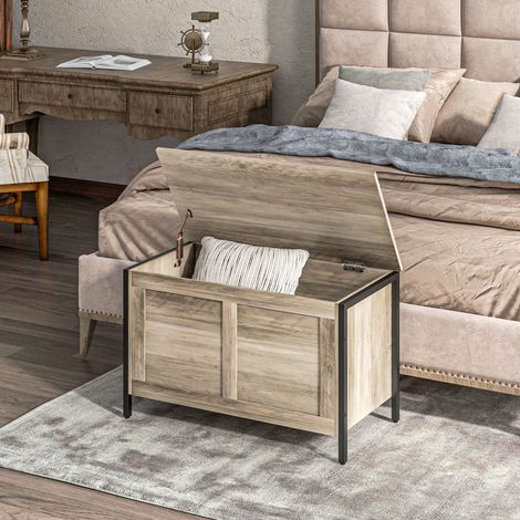 Cassettiera da camera da letto da 95 litri con coperchio, panca contenitore con cerniera di sicurezza, 80x40x50 cm, grigio