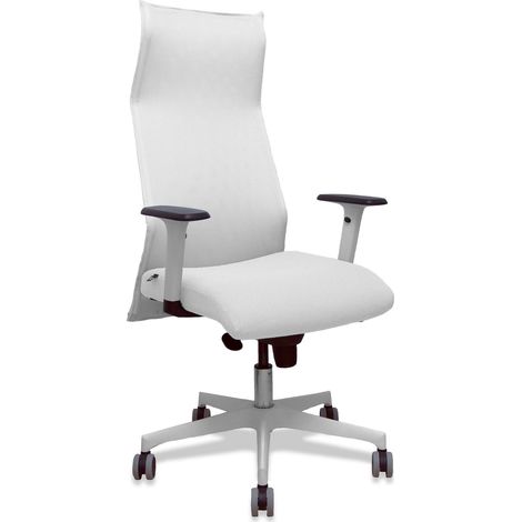 Sillón Albacete malla blanco bali blanco brazos blancos base blanca ruedas parqué 65mm