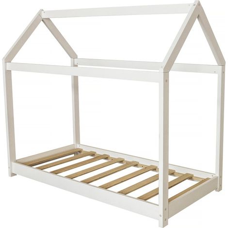 Habitat Et Jardin – Lit cabane pour enfant 140 x 70 cm – Bois de pin – Sommier inclus – Poids maximum 100 kg – Design ludique et compact
