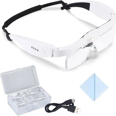 Loupe frontale 0,75x-4,0x avec 3 LED et 5 lentilles - Loupe casque rechargeable pour travaux de précision, artisanat et bijouterie (1/3)