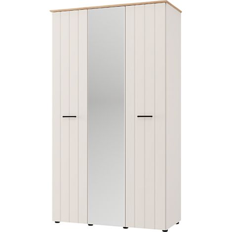 Guardarropa 3 Puertas Bhakta, Armario Dormitorio 4 Estantes, Perchero, Apertura Abatible, 117x54 cm Blanco Crema