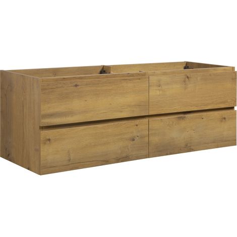 Badplaats – Meuble sous vasque suspendu 140 x 48 x 50 cm – Chêne – 4 tiroirs softclose sans poignée – Kit de fixation inclus (1/5)