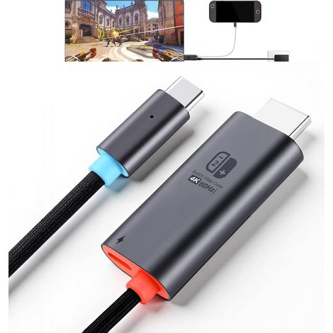 Câble USB C vers HDMI pour Nintendo Switch 2, adaptateur TV 4K @ 60 Hz avec PD 100 W, compatible avec Switch/OLED, alternative dock pour téléviseur – 2 m (1/5)