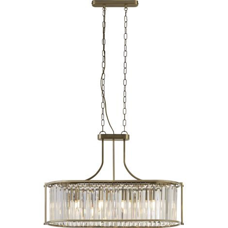 Searchlight Victoria Lampada a sospensione ovale a 5 luci in ottone anticato, cristallo trasparente (1/5)