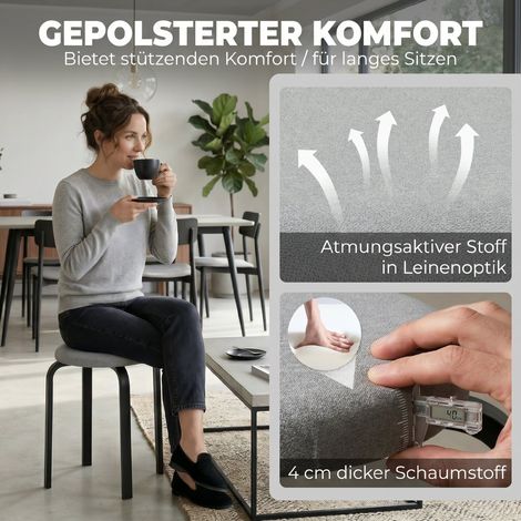 Lot de 4 tabourets empilables, tabourets ronds rembourrés modernes sans dossier pour cuisine, salle à manger, gris (1/5)