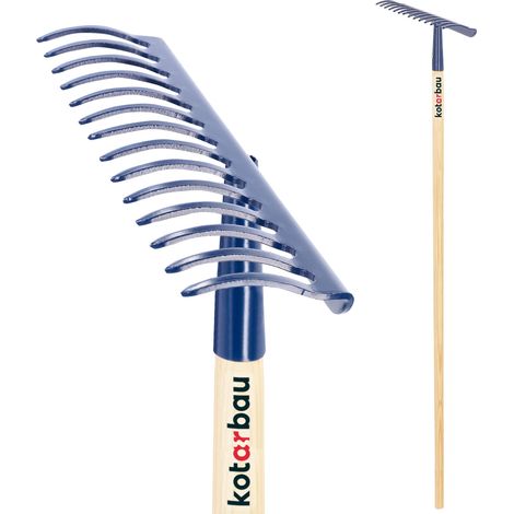 KOTARBAU® Rateau à Feuilles - Rateau Jardin - Acier - 36 cm -  Bleu Marine - avec Manche Bois 136 cm - 14 Dents - Balai a Gazon - Outil Jardinage pour Entretien Pelouse -  Ramasse Feuille (1/5)