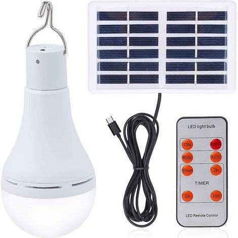 9W Lampe Solaire Portable avec Télécommande,LED Lampe d'urgence Solaire Ampoule à Crochet Lanterne Camping Puissante Lumiere Éclairage (1/5)