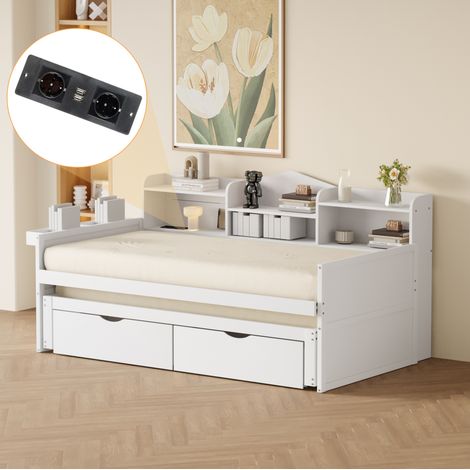 Cama Individual 90x200 Cm Con Cama Nido Blanco (1/5)
