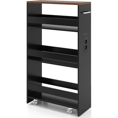 Carrello portaoggetti sottile 47,5 x 20 x 80,5 cm con stazione di ricarica 4 ripiani design moderno in legno ingegnerizzato nero e marrone 200018953