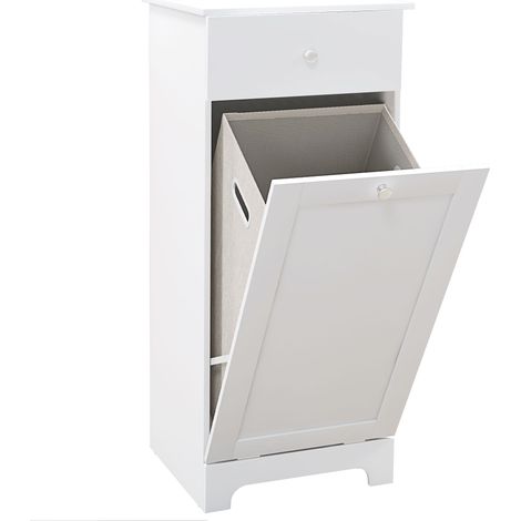 Meuble salle de bain blanc avec panier à linge intégré et tiroir de rangement - 40L x 38l x 90,5H cm (1/5)