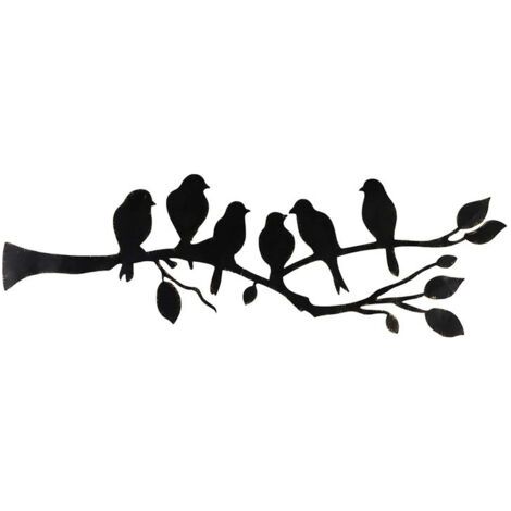 QORVA-Décoration murale 6 oiseaux noirs sur une branche, métal moderne, décoration murale maison/jardin.