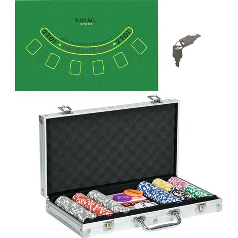 Coffret de poker 300 jetons avec 2 jeux de cartes et 5 dés, étui à jetons avec socle