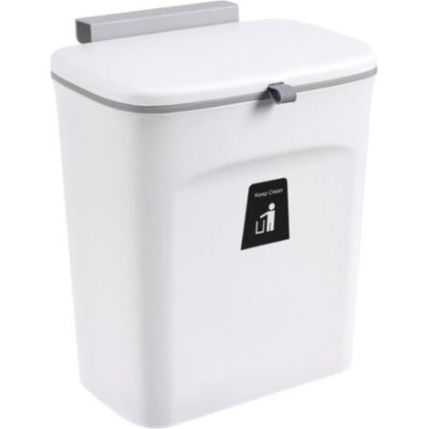 Poubelle Murale 9L Cuisine Suspendue avec Couvercle, Bac à Compost Multifonction pour Porte D'armoire/Salle de Bain/Bureau (Blanc) (1/5)