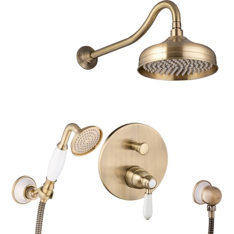 PaulGurkes Regendusche bronze Retro Unterputz Duschsystem Antik 2-Wege Armatur (1/5)