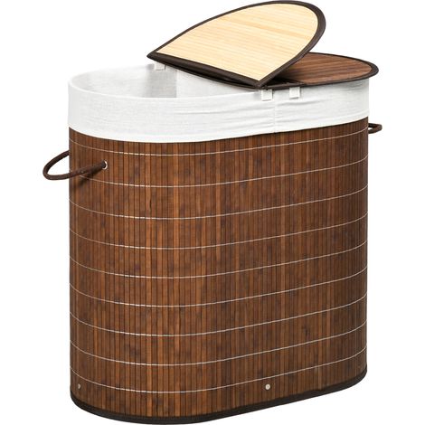 Panier à linge en bambou, capacité 100 L, 2 compartiments, 62,5 x 37 x 60,5 cm, marron (1/5)