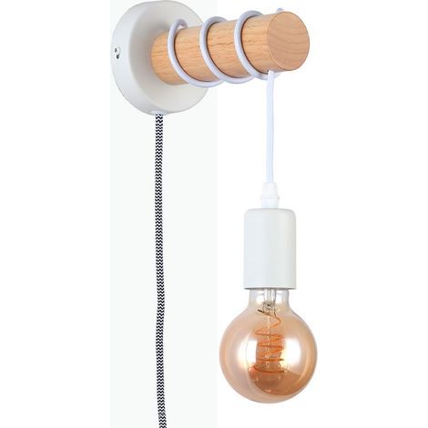 Aplique De Pared Madera Con Interruptor Y Enchufe "MILA" -