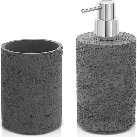 Set accessori bagno dispenser e portaspazzolini grigio in resina effetto pietra Matera (1/5)