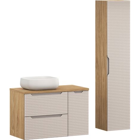 Badmöbel Set 2-teilig mit 90 cm Waschtisch, LONDON-56-BEIGE, in Eiche mit beige (1/5)
