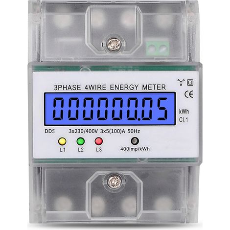 Medidor de energía eléctrica trifásico de 4 cables, medidor de energía eléctrica digital de 220/380 V, 5-100 A, medidores LCD digitales de riel DIN para sistemas de medición de energía (1/5)