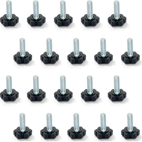 Pied de Nivellement pour Mobilier, Filetage M6x20mm, Paquet de 20, Noir/Argent