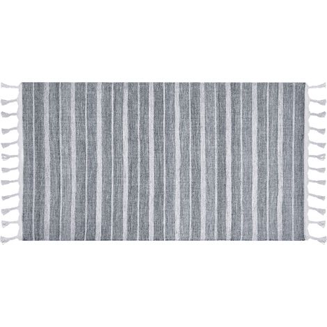 Alfombra gris claro blanco 80 x 150 cm plástico reciclado patrón a rayas Bademli (1/5)