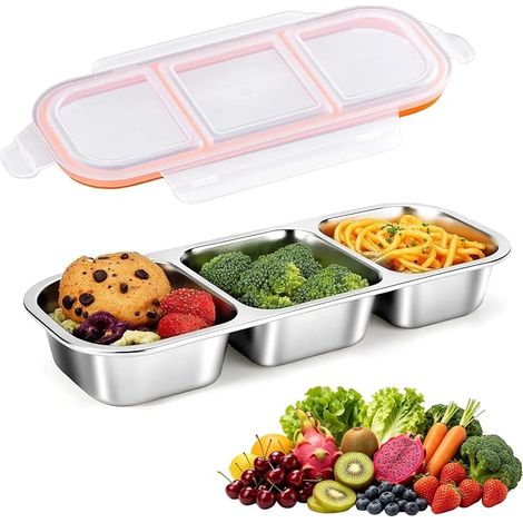 600 ml Boite Snack Compartiment Voyage, Portable Boîte Snackle Réutilisable, Snack Box avec 3 Compartiments, Doté D'un Couvercle Transparent et D'un Joint D'étanchéité, aux en-cas et Fruits
