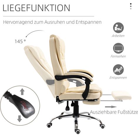 Fauteuil de bureau avec repose-pieds, chaise de travail, dossier réglable, hauteur ajustable, crème + noir + argent (1/4)