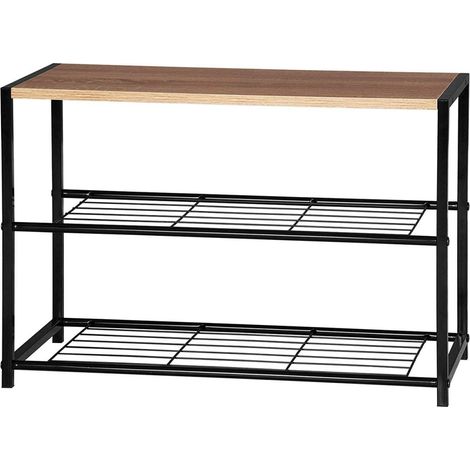Meuble à chaussures en bois bancs à chaussures en métal pour couloir 63 cm noir