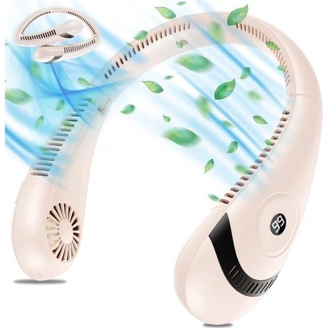 Tragbarer Nackenventilator，wiederaufladbarer 5000-mAh-Akku，faltbarer Ventilator，digitale LED-Anzeige，zieht nicht an den Haaren (weiß)