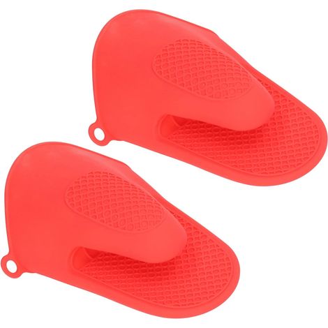 Guantes de silicona para horno, miniguantes gruesos resistentes al calor, guantes anti-escaldaduras, utensilios de cocina, hornear y cocinar, paquete de 2 (rojos)